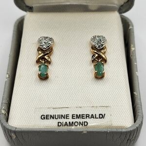 Earrings Emerald Diamond 18kt Gold Over Sterling